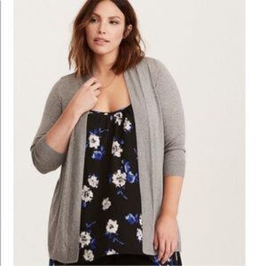 Torrid Boho gray Pointelle Knit open front cardigan with split back No size tag